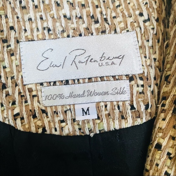 EMIL RUTENBERG vintage tan handwoven silk one button oversized blazer jacket M - Picture 13 of 13